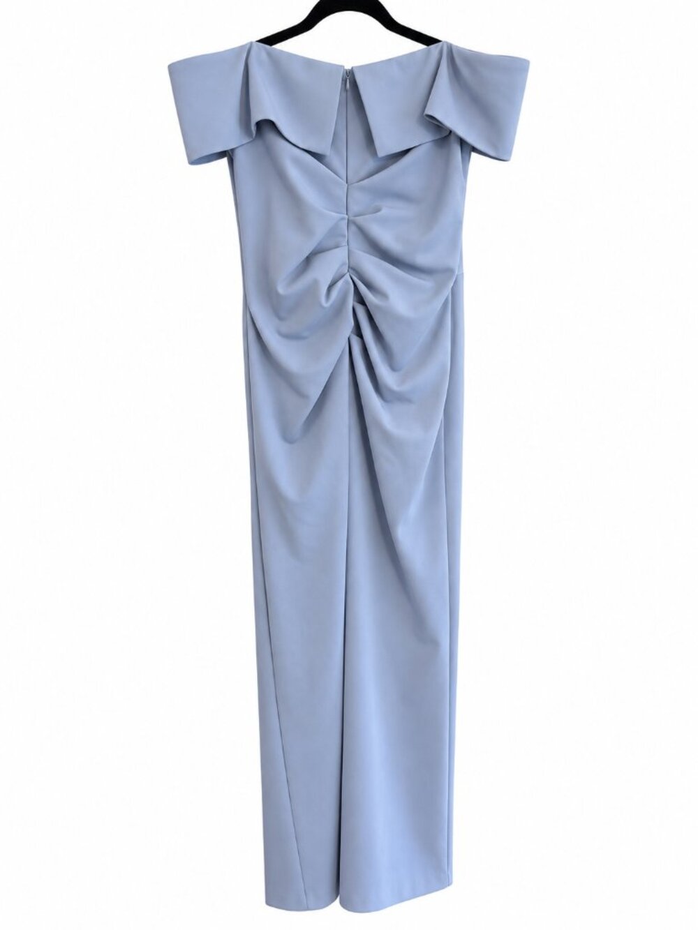 XSCAPE Periwinkle Off Shoulder Ruched Ruffle Formal Gown Size 14 - Picture 3 of 4